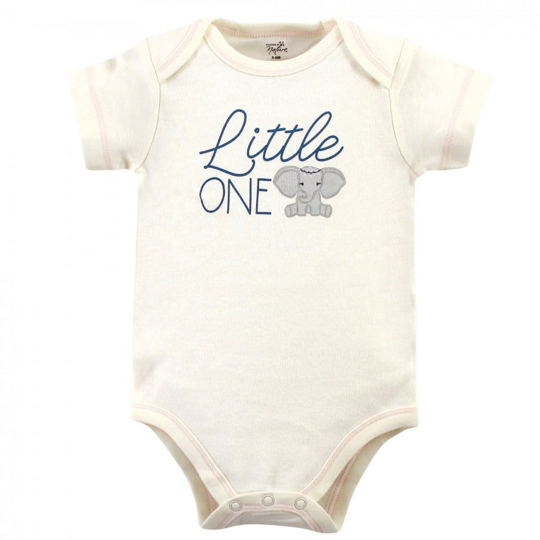 Touched by Nature Baby Girl Organic Cotton Bodysuits 5pk, Girl Elephant, 3-6 Months
