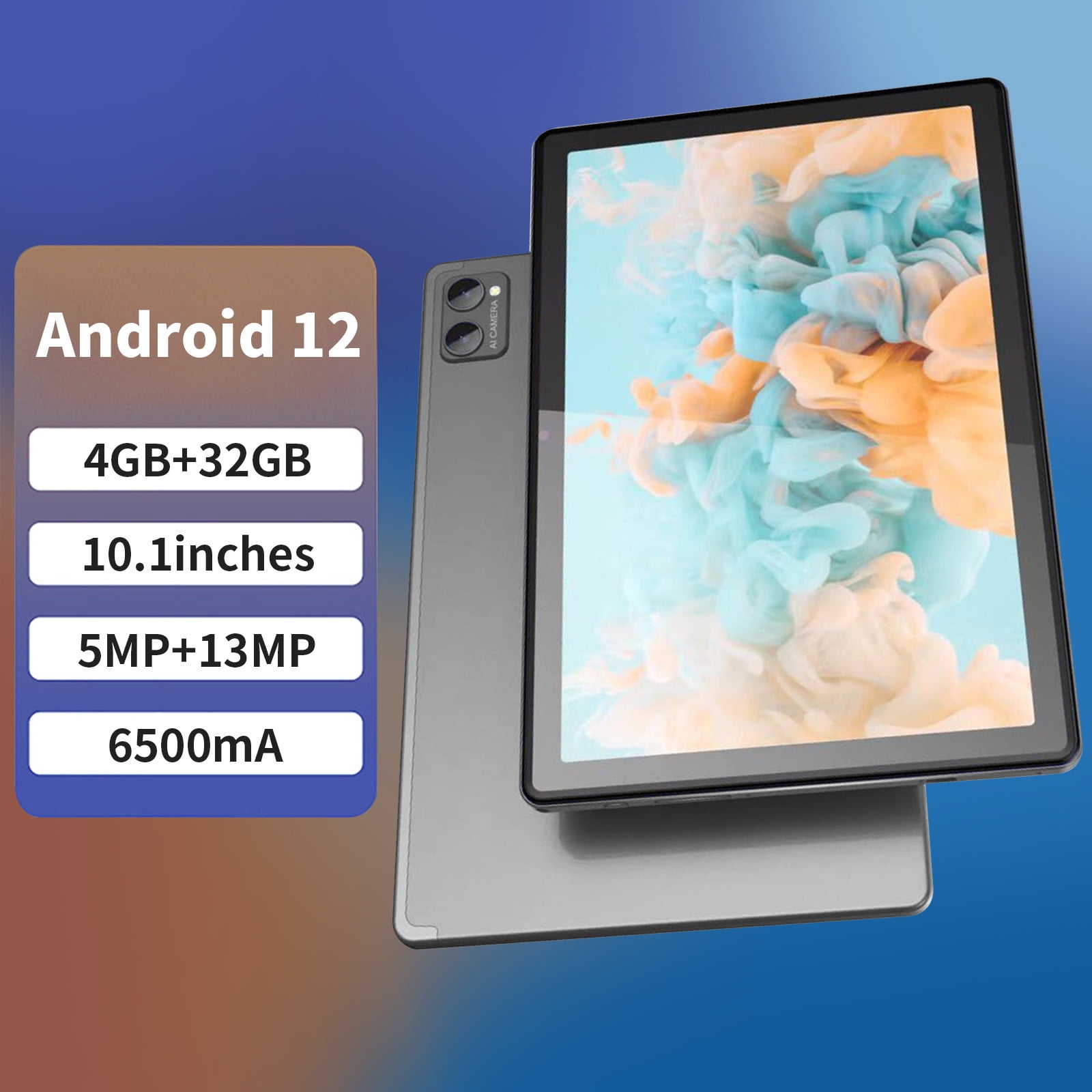 10.1 Inch Android Tablet, 4GB RAM 32GB ROM, 256GB Expand, 5G WiFi, Dual SIM, GPS, Bluetooth, 6500mAh Battery, FHD Display, Face ID