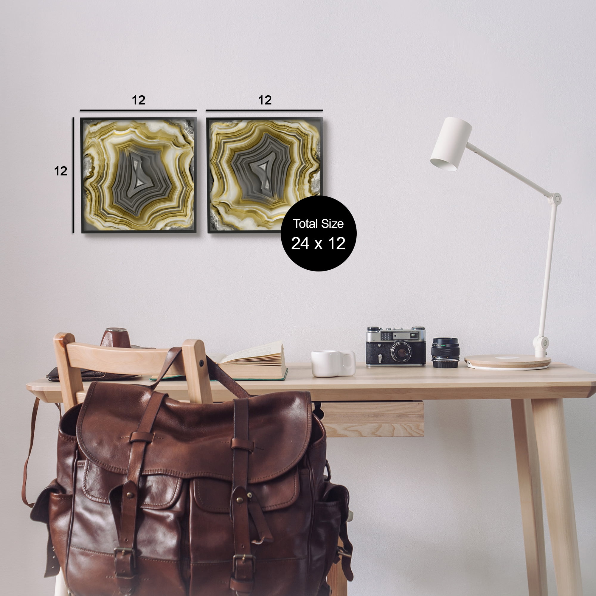 Stupell Abstract Gold & Grey Agate Nature Abstract Photography Black Framed Art Print Wall Art, Set of 2