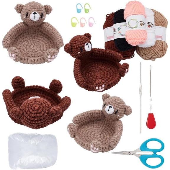 2 Set DIY Bear Crochet Kit Beginners Creative Crochet Coaster Set Complete Starter Crochet Kit Adults Beginners Crochet Starter Kit with Video Tutorials Women Hobbies