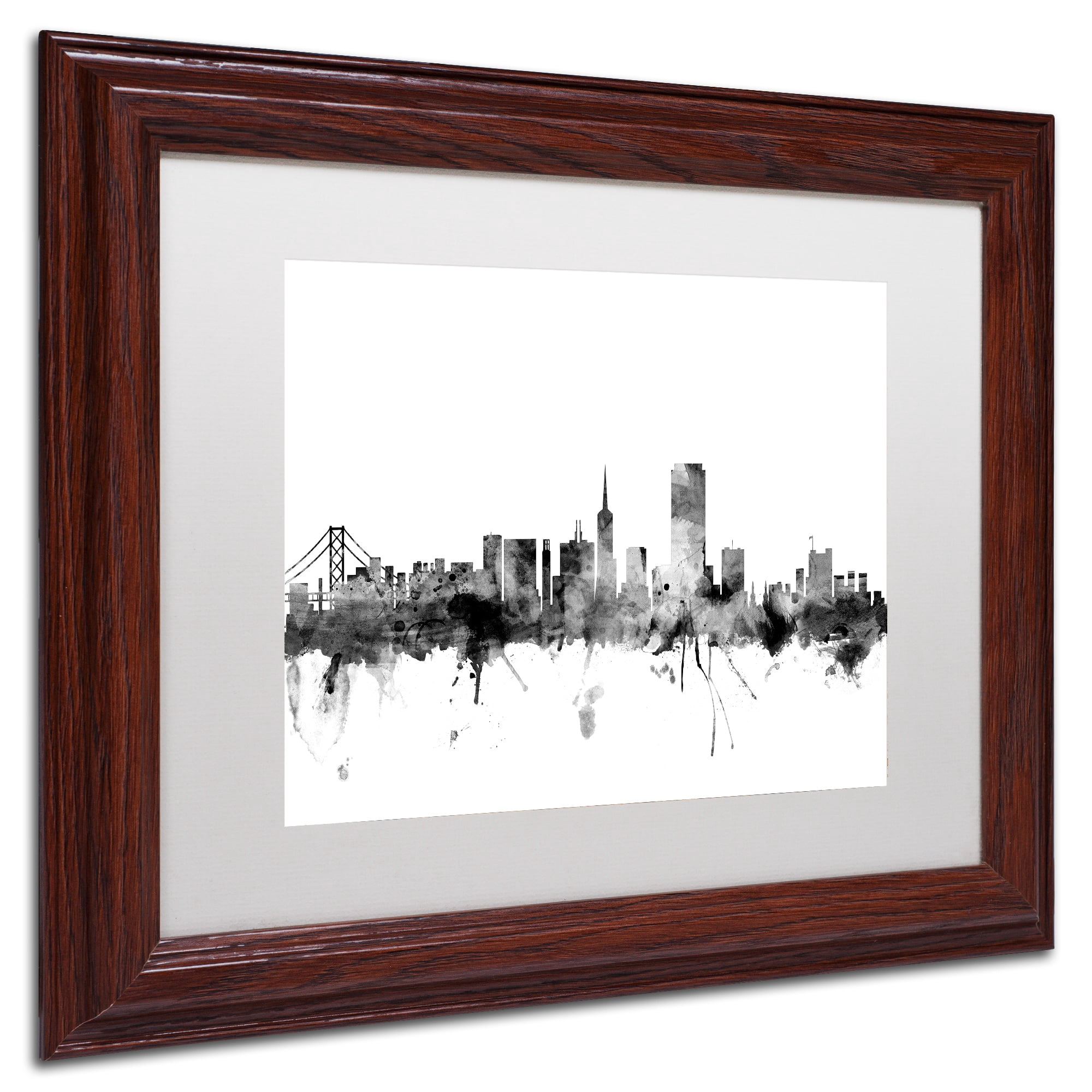 Trademark Fine Art "San Francisco City Skyline B&W" Canvas Art by Michael Tompsett, White Matte, Wood Frame