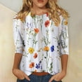 thumbnail image 2 of Womens Tops Dressy Casual Floral Print 3/4 Length Sleeve Tshirts Cute Round Neck Tunic Loose Blouse, 2 of 5