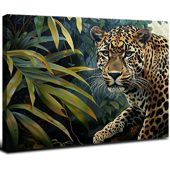 JRXY Leopard Realistic Jungle 12 Canvas Art - Home Decor Wall Art Print Poster Large 20x16inch