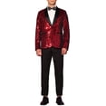 thumbnail image 2 of INSPIRE CHIC Sequin Tuxedo for Men's Argyle Pattern Peak Lapel Prom Shiny Blazer 2XL Red, 2 of 6
