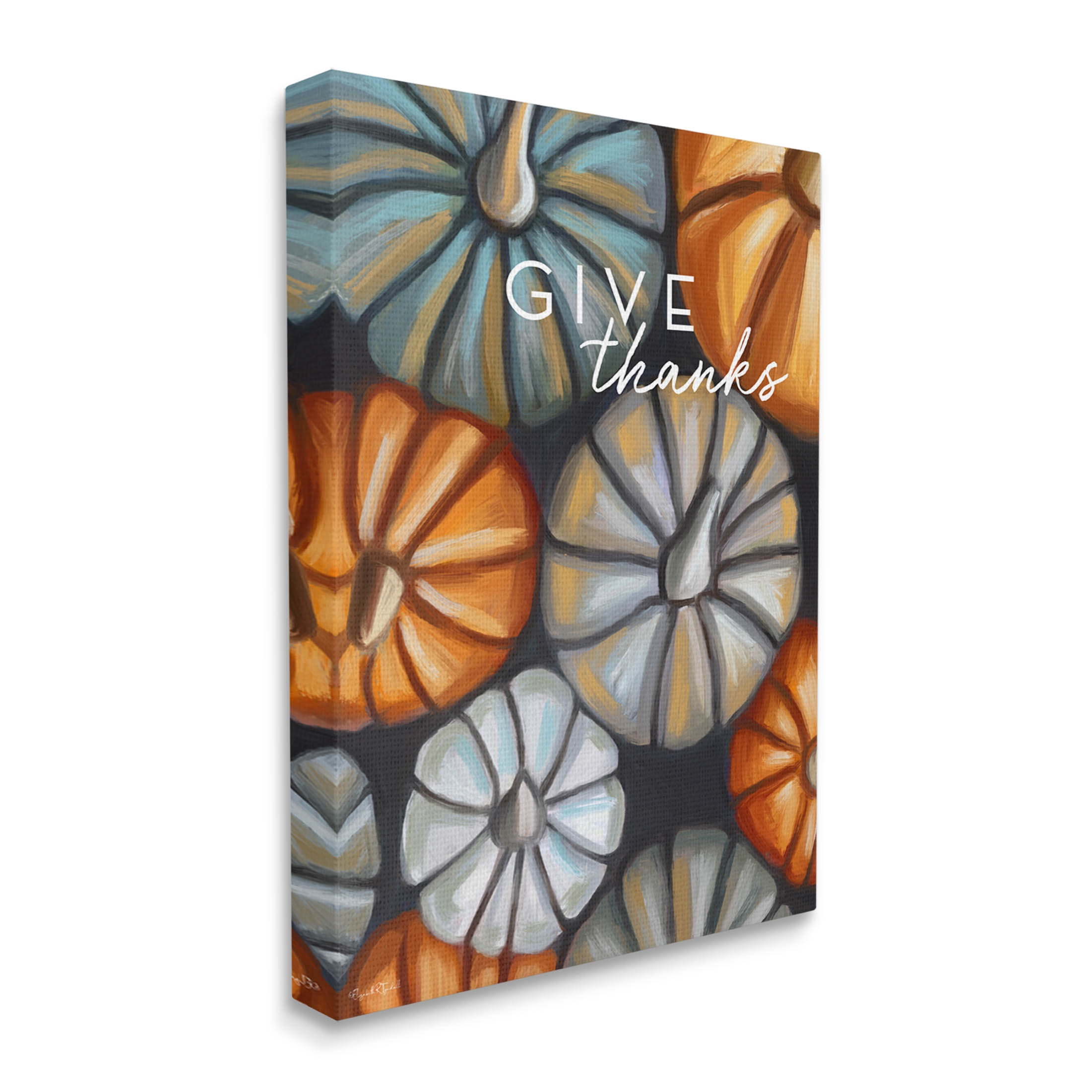 Stupell Industries Give Thanks Autumn Phrase Graphic Art Gallery Wrapped Canvas Print Wall Art, Design by Elizabeth Tyndall