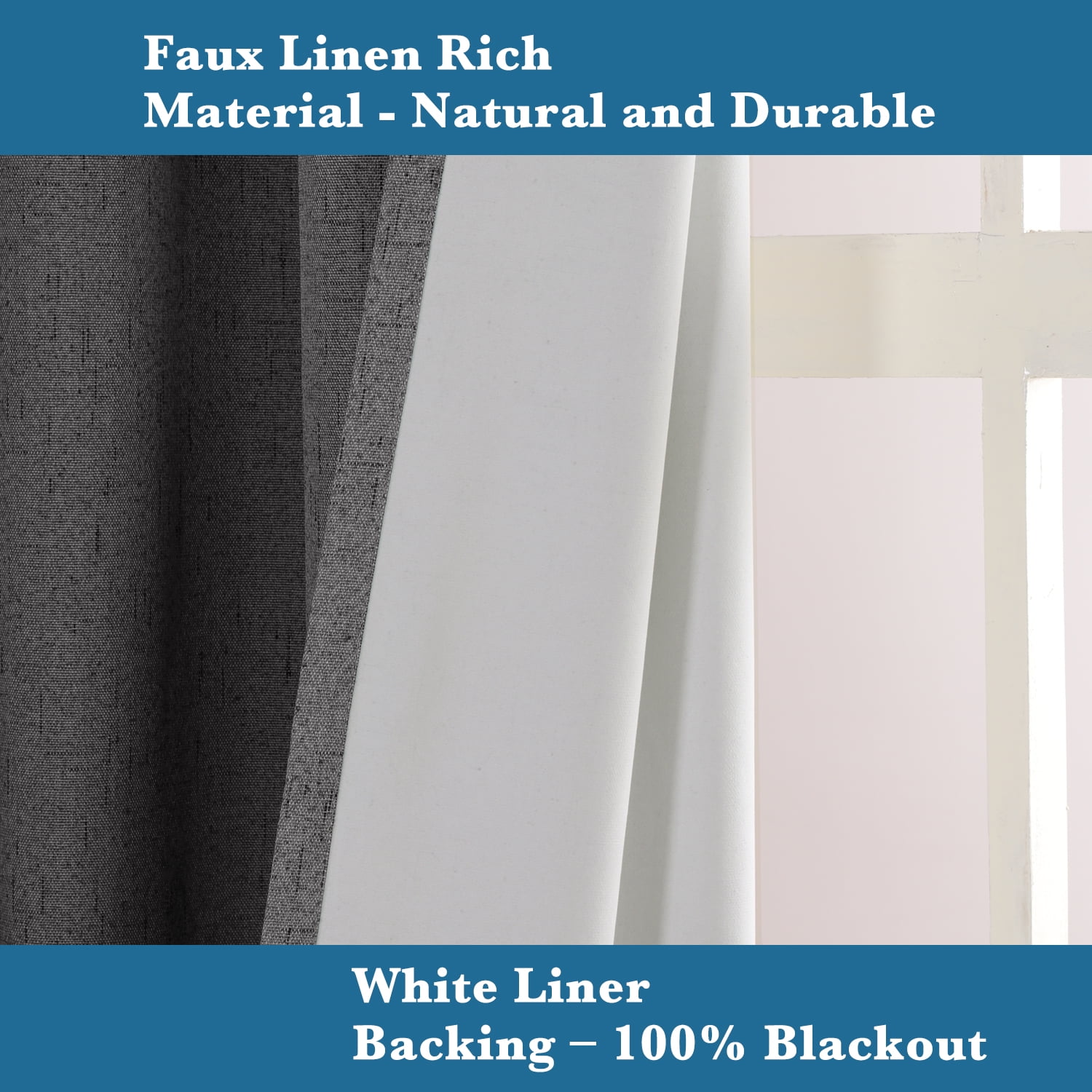PrimeBeau 100% Blackout Waterproof Linen Thermal Insulated Grommet Curtains, 52" x 108" Inch, Grey