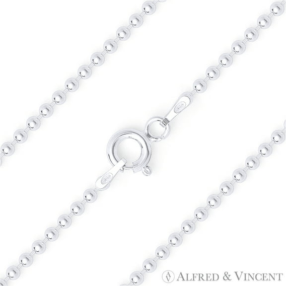 1.8mm Polished Ball Bead Link Italian Chain Anklet in .925 Sterling Silver