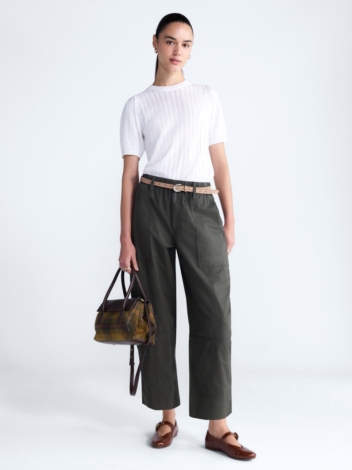 Free Assembly Women’s and Women's Plus Pointelle Sweater with Puff Sleeves, Sizes XS-4X