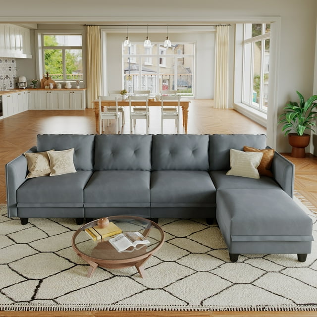 LLappuil Modular Sectional Sofa, 5 Seat Modular Sectional Sofa with Storage, Velvet Waterproof Anti-Scratch Sofa for Living Room