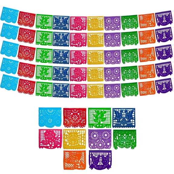 Mexican Party Banners (5 pack with 10 Plastic Flags per string) - Papel Picado Mexicano by Fiesta Wraps