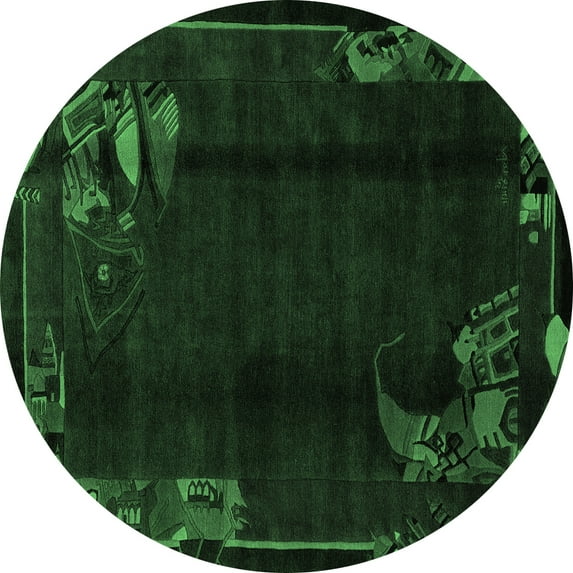Ahgly Company Indoor Round Abstract Emerald Green Modern Area Rugs, 7' Round