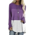 thumbnail image 2 of T-shirt pour Femmes à Manches Longues, Col Rond, T-shirt à Couleurs Contrastées pour Femmes, Haut en Coton, Violet, TG, 2 of 7
