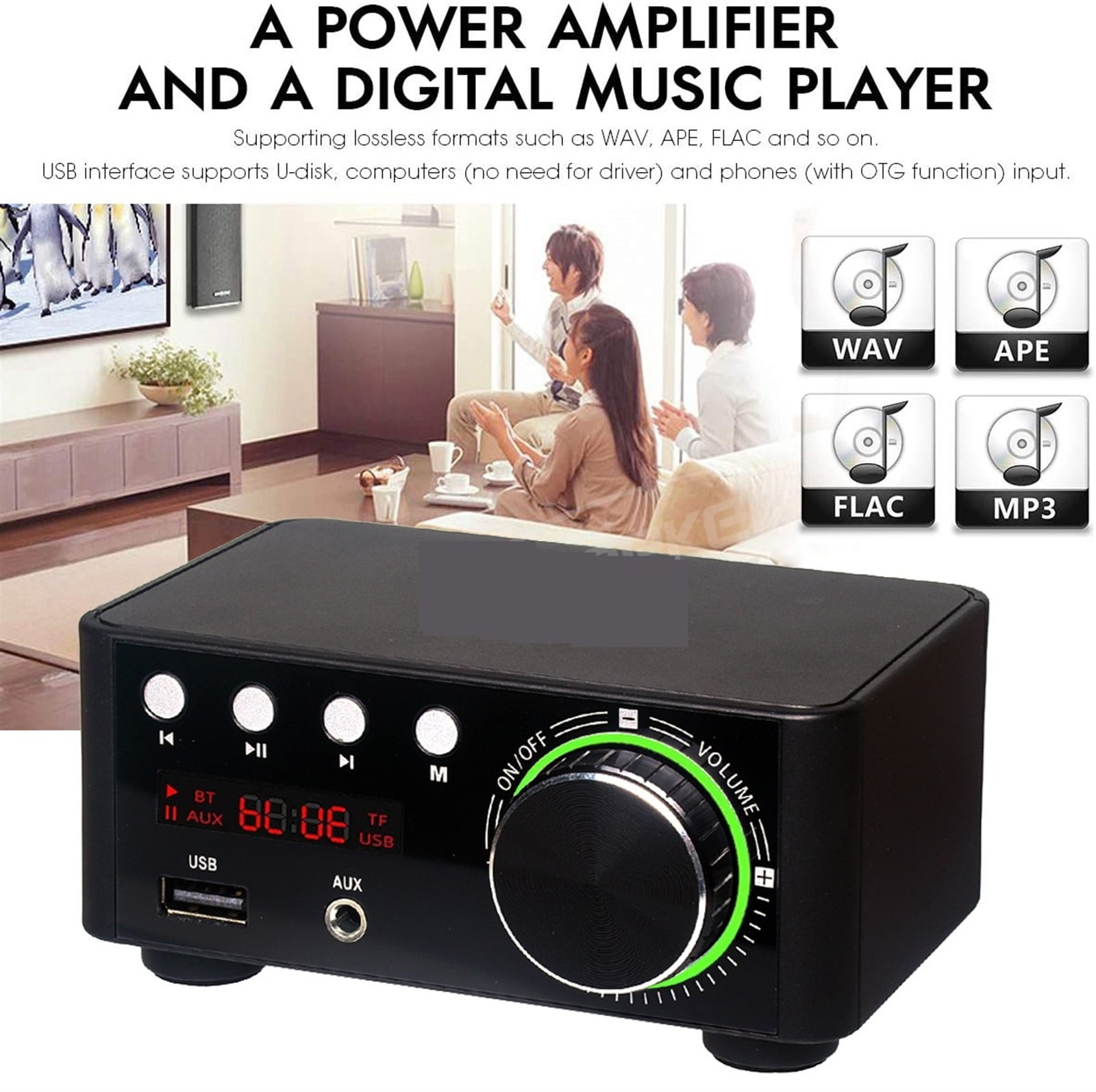 5.0 HIFI Power Amplifier 50Wx2 Channel 2.0 Home Car Digital Audio AMP USB U-disK TF Music Player ,Bass & Treble Control