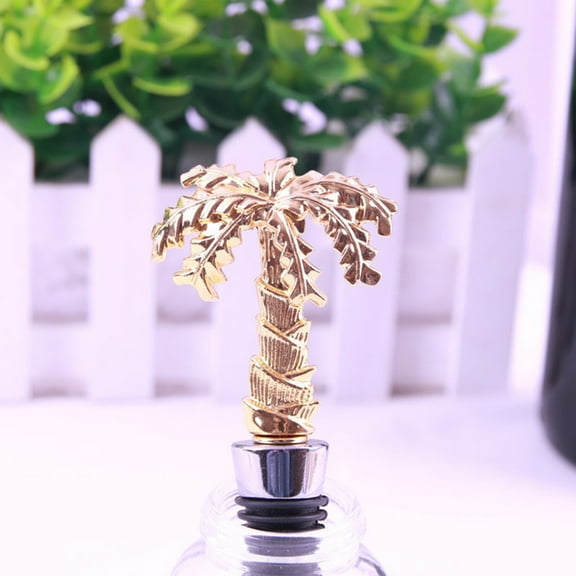 COSMOBETTY Golden Coconut Tree Shaped Alloy Wine Bottle Stopper Practical Design 1Pc