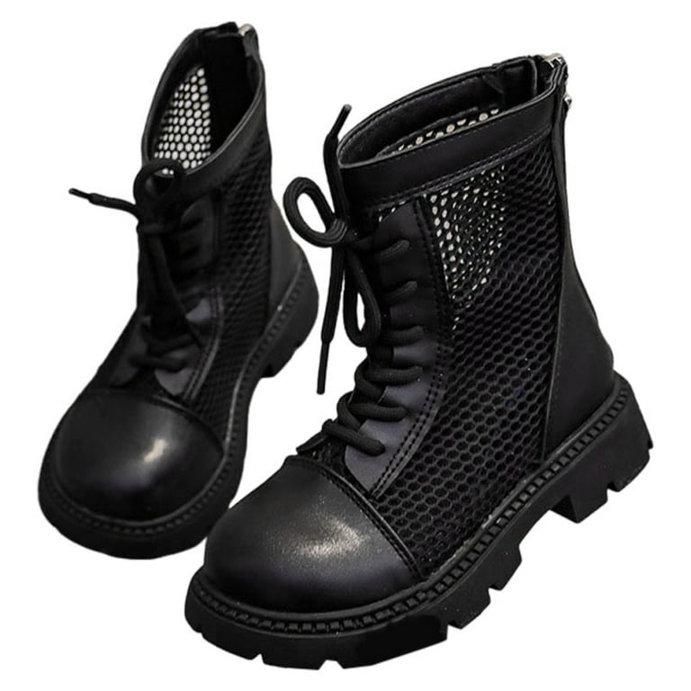 Girl Mesh Hollow Out Mid Calf Boots Breathable Lace Up Combat