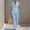 #0488-Blue, variant on TaTaai Two Piece Sets for Women Short Sleeve Stand Collar Shirt High Waist Wide Leg Pants Casual Summer Outfits