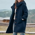 thumbnail image 4 of Women's Hooded Wool Blend Long Coat, Button Up Front with Pockets and Long Sleeve, Loose Fit Casual Winter Jacket for Cold Weather,Navy,Size XL, 4 of 5