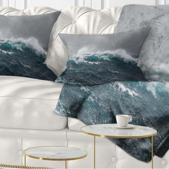 Designart Roaring Waves under Cloudy Sky - Seascape Throw Pillow - 12x20