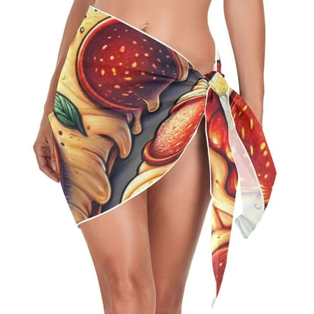 Ckdifva Delicious Original Pepperoni Pizza Beach Cover Up for Women Swimsuit Coverups Bikini Wrap Short Skirt