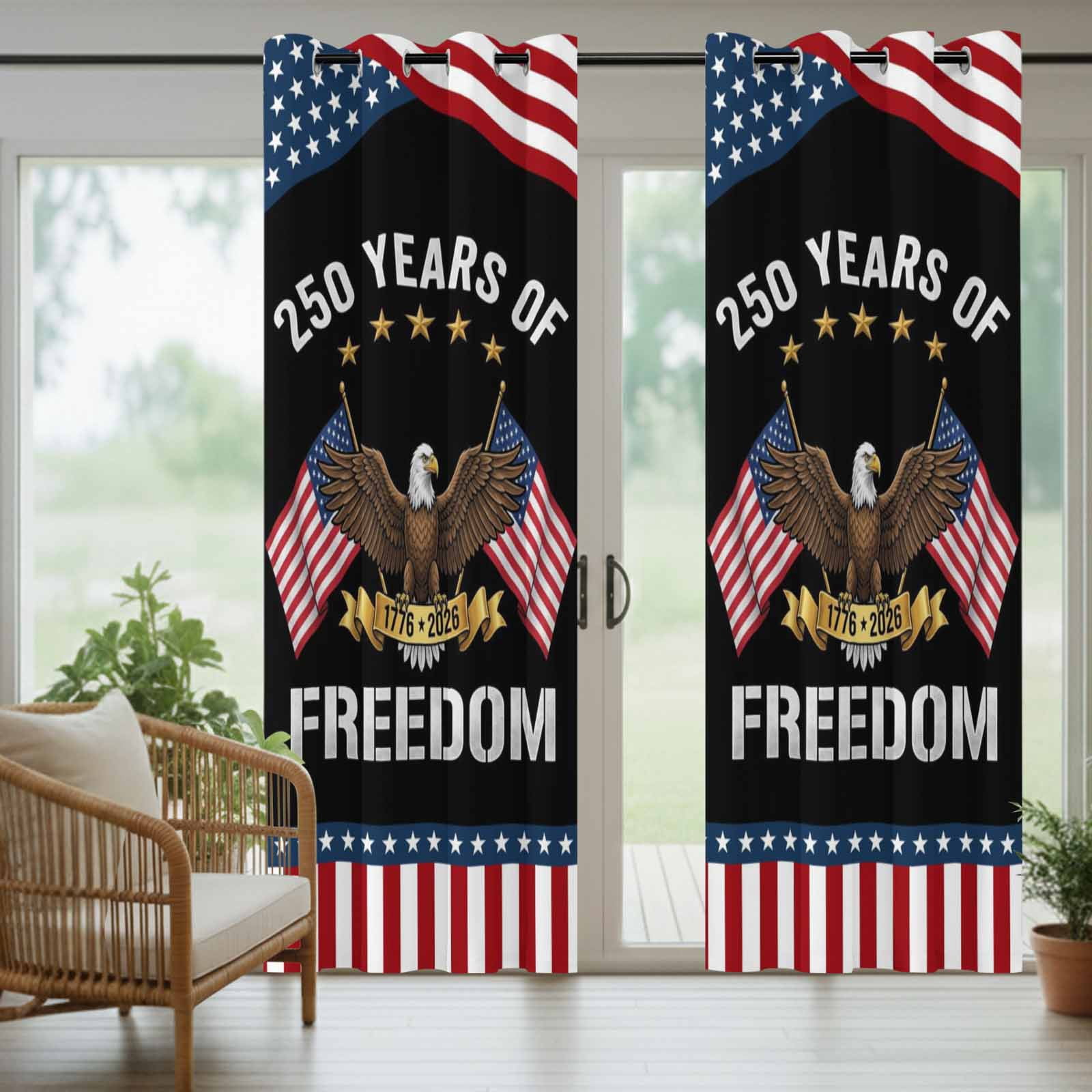 250 Years of Freedom Eagle Outdoor Curtains for Patio, Independence Day Red Blue Stripe Star Flag Sunshade Privacy Drapes Grommet Waterproof Outside Curtains for Porch Balcony 54"x108", 1 Panel