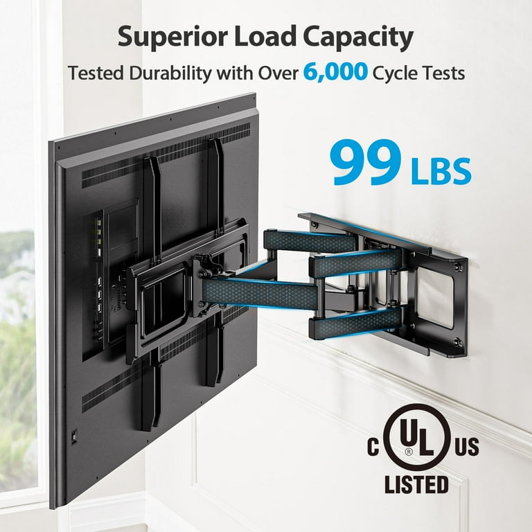 Full Motion TV Wall Mount Bracket, Fits 26-65 Inch TVs, Swivels