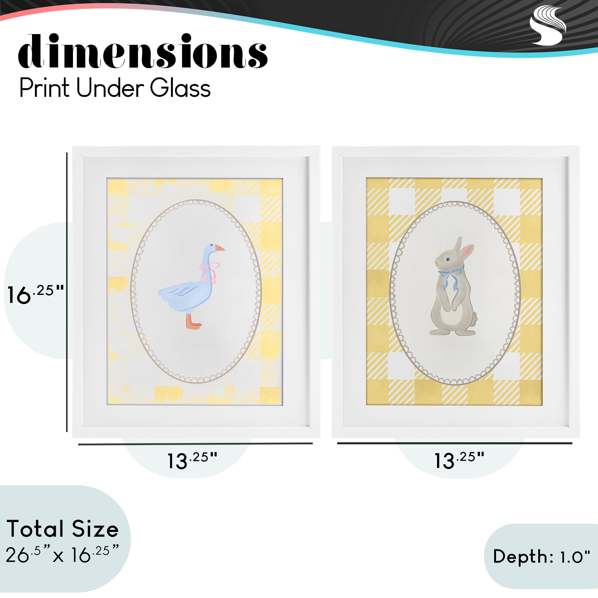 Stupell Industries Goose & Bunny Yellow Gingham 2 Piece White Framed Print Under Glass Set, design by The Paper Curator