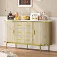 thumbnail image 6 of Fluted Sideboard Buffet Cabinet, Kitchen 59in Large Credenza Storage Cabinet Media TV Console Table with 6 Drawers and 2 Sliding Doors for Living Room Entryway, Oak, 6 of 6