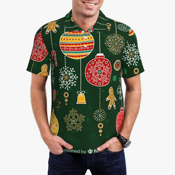 Balery Christmas Camisa Polo de Hombre con Estampado, de Manga Corta y Tejido Medio, Camisa Tipo Golf Polo-Large