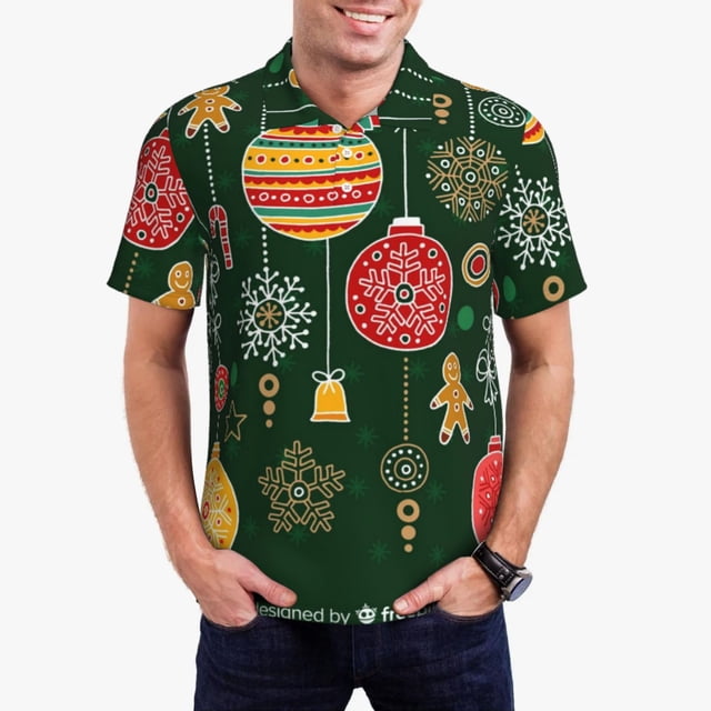 Balery Christmas Camisa Polo de Hombre con Estampado, de Manga Corta y Tejido Medio, Camisa Tipo Golf Polo-Medium