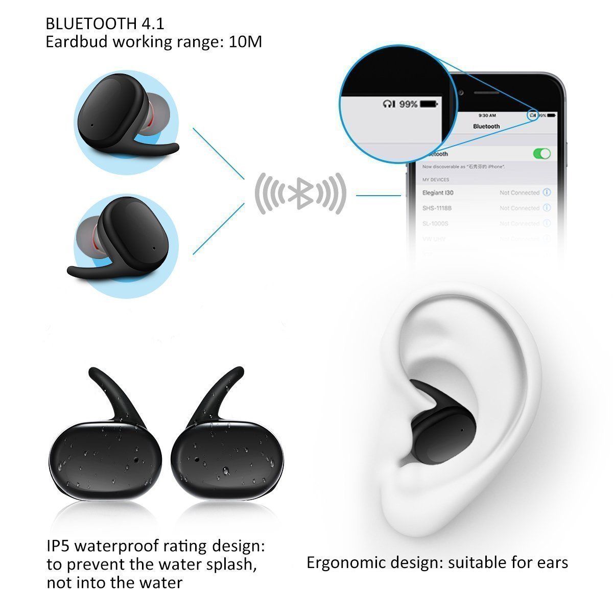 Bluetooth Earbuds, EEEkit Mini True Bass Wireless Earphones, In-Ear Sweatproof Stereo Headsets Sport Headphones Fit for Smartphones - image 4 of 8