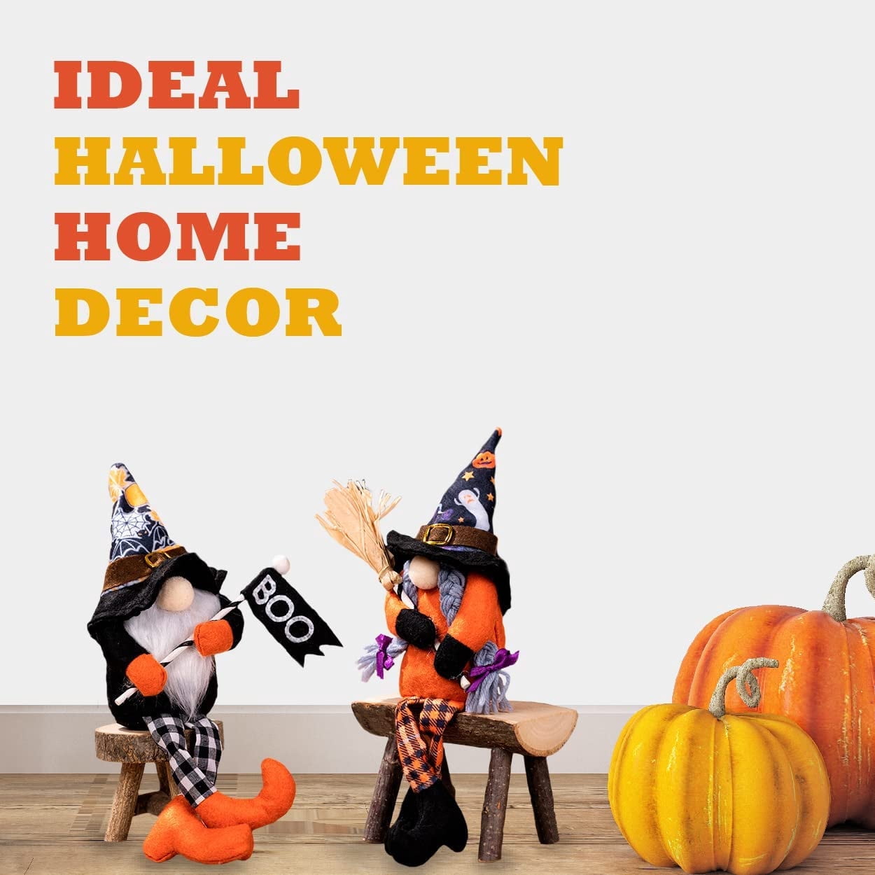 2 Handmade Cute Small Swedish Gnomes With Witch Broom And Hat For Helloween Farmhouse Decoration
