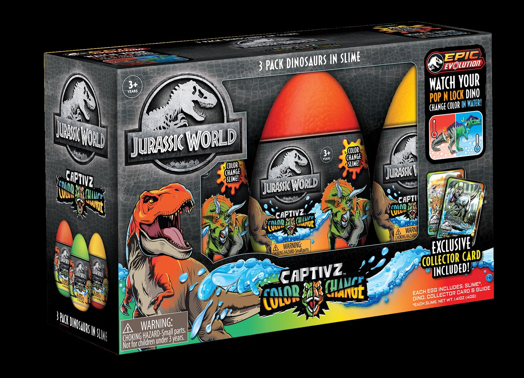 Jurassic World Color Change Dinosaur Edition 3 Pack Slime Egg Designed for Three Years Plus (Unisex) Multicolor Color Dinosaur