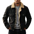 thumbnail image 2 of Ceisia Mens Lapel Corduroy Sherpa Lined Button Front Warm Winter Jacket Coat Black XXL Gift, 2 of 7