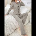 thumbnail image 4 of Conjunto de Pijama y Pantalón de Punto Acanalado Informal de Dos Piezas para Mujer, de Otoño, Súper Suave. Gris L, 4 of 8