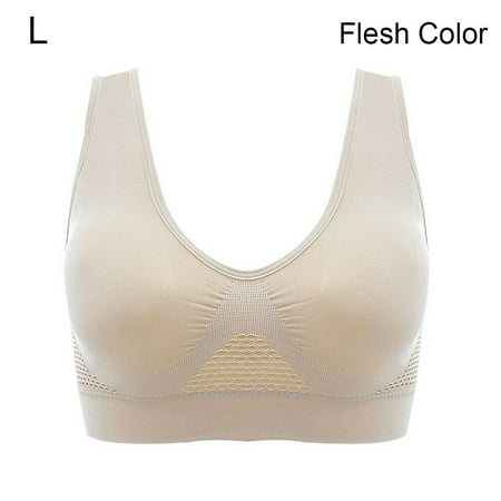 

Workout With Pad Women Wireless Yoga Sports Wear Push-Up Vest Shockproof Underwear Sports Bra FLESH COLOR L