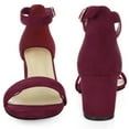 thumbnail image 3 of BLISSFUL STEP Women's Ankle Strap Open Toe Block Heels Sandals Burgundy (Size 6), 3 of 6