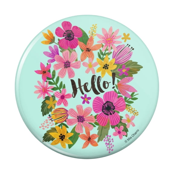 Hello with Pretty Flowers Pinback Button Pin