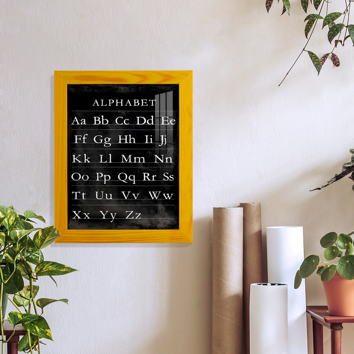 Alphabet Chart - Framed Print w/glass - Sunflower Yellow