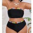thumbnail image 3 of Pounoo Plus Size Bandeau Bikini Sets Floral Embellished Crop Tops High Waisted Bottoms Two Piece Beach Swimwear Gift, 3 of 9