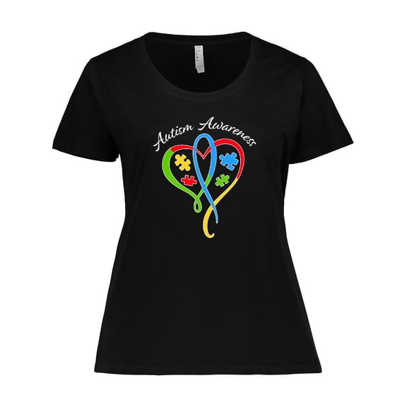 Inktastic Autism Awareness Heart Ribbon and Puzzle Pieces Women's Plus Size T-Shirt