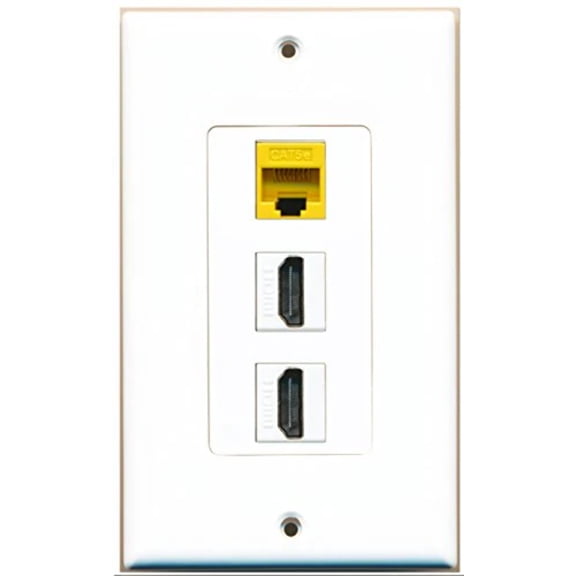 RiteAV - 2 Port HDMI 1 Cat5e Ethernet Yellow Wall Plate Decorative
