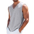 thumbnail image 3 of Linen Tank Tops for Men Breathable V-Neck Sleeveless Shirts Relaxed Fit Summer Casual Big and Tall T-Shirt, 2XL, 3 of 5