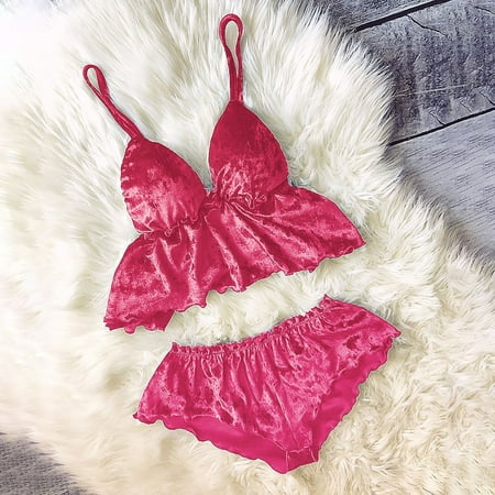 USSUMA Womens Lingeries Sexy Lingerie for Women Plus Size Womens Underwear Ladies Fashion Solid Color Erotic Hollow Sexy Deep V Satin Sexy Camisole Top Short Pajama Suit Deals of the Week Hot Pink L