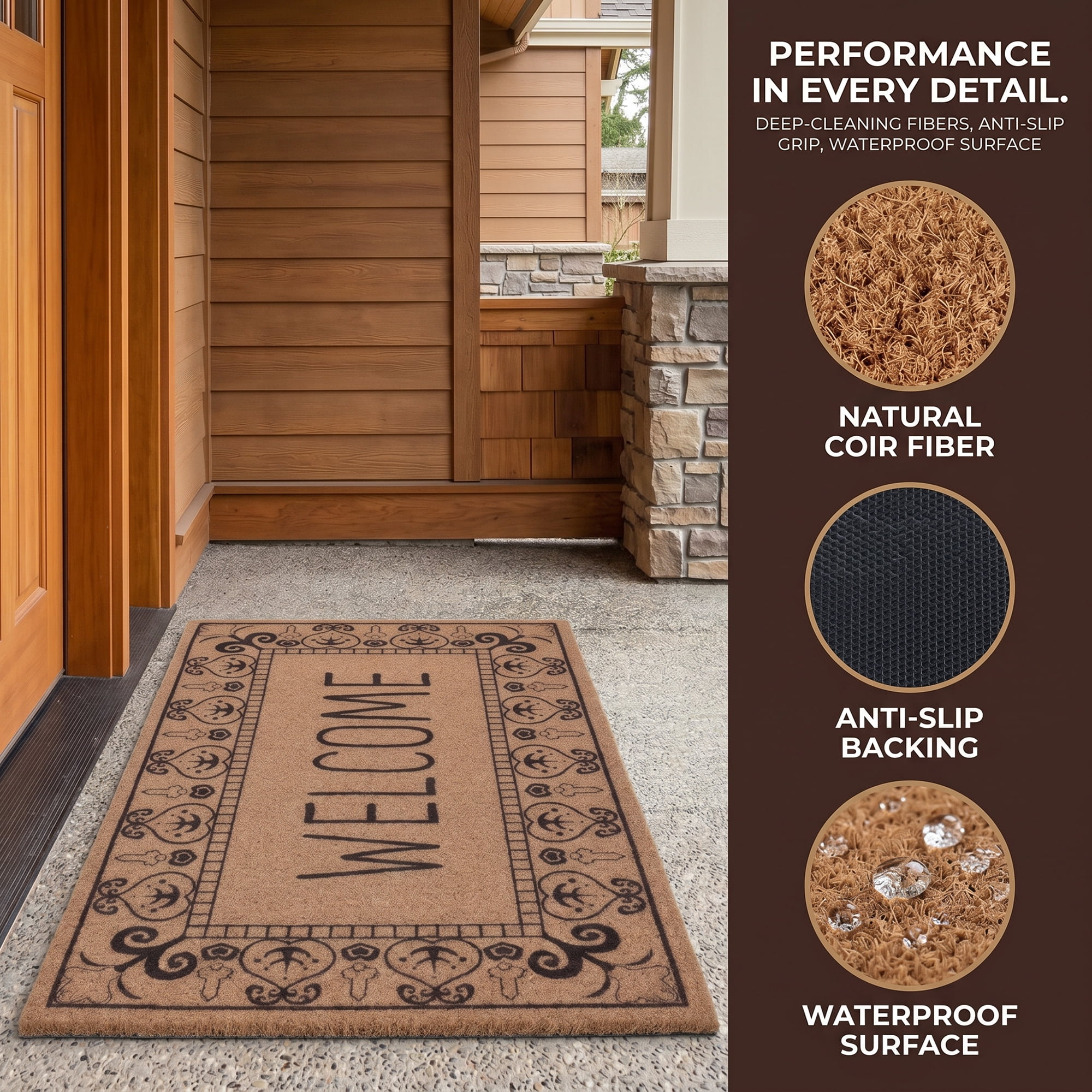 Unique Bargains Natural Coir Non-Slip Backing Waterproof Doormat Brown Letter 32" x 20"