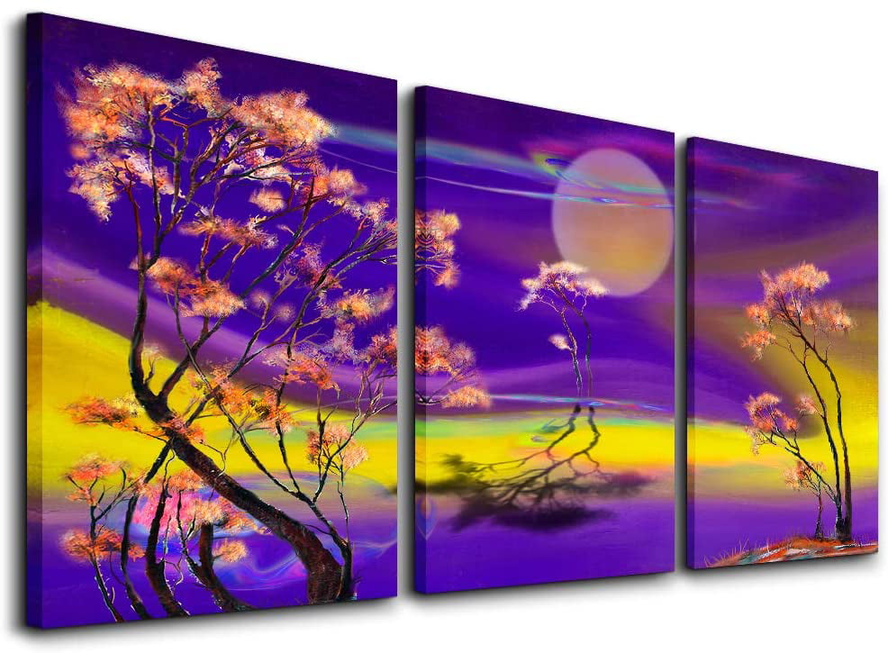 Landscape Canvas Print Painting Picture Wall Art Purple Flowers for Living Room 