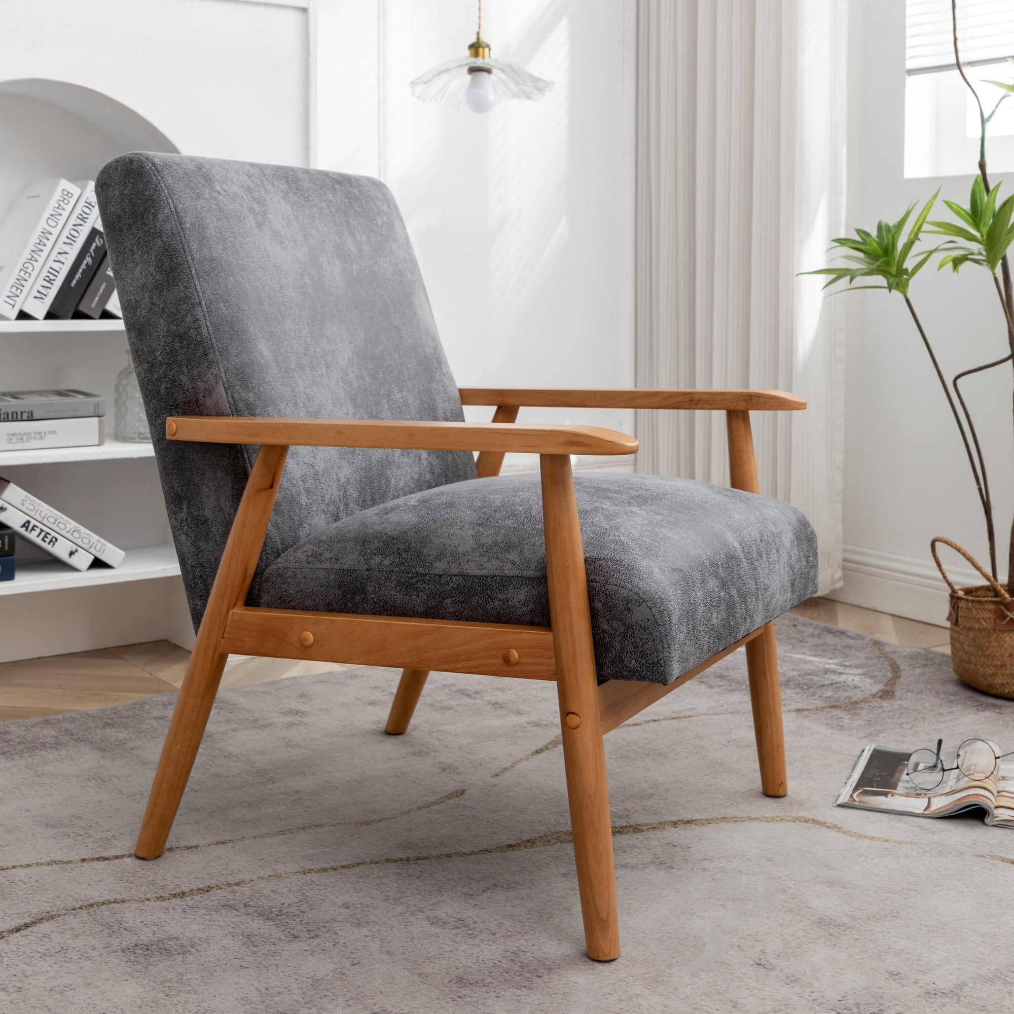 MOONMISS Mid-Century Modern Arm Chair,Classic Vintage Open-Framed Accent Chair,Gray