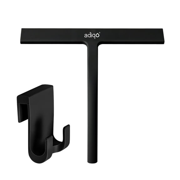 Adiqo 9" Silicone Shower Squeegee for Bathroom, Shower Doors, Mirrors - 100% Streak Free, Matte Black