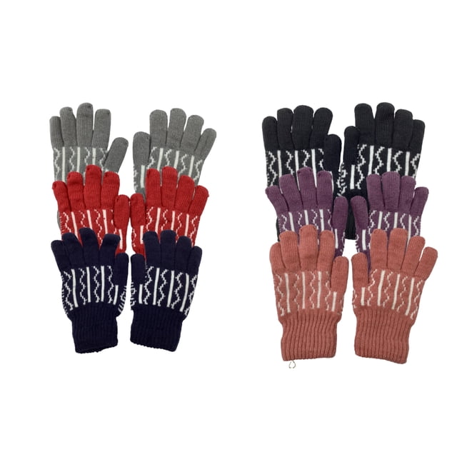 Paquete de 4 Guantes Gruesos de Punto Aislados de Invierno Forrados con Forro Polar Térmico para Mujer (Estilo 1)