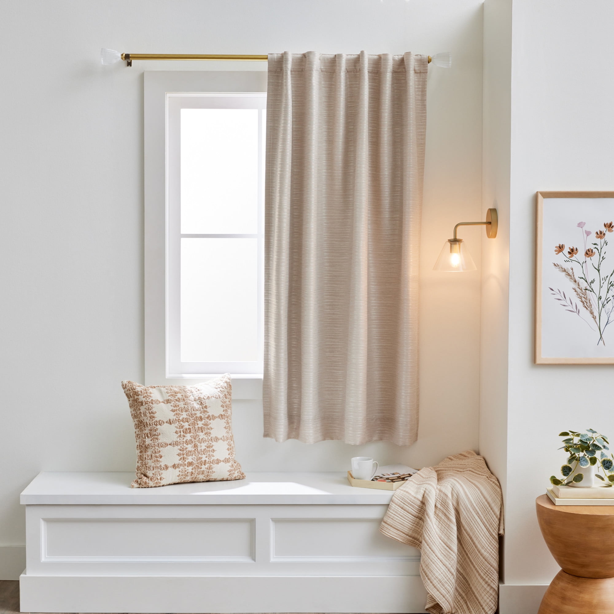 Better Homes & Gardens Striated Luxe Blackout Curtain, 1 Indoor Drape Panel for Bedroom, Pole Top / Back Tab, Almond Biscuit, 50"W x 63"L, Indoor Curtain Floor Length