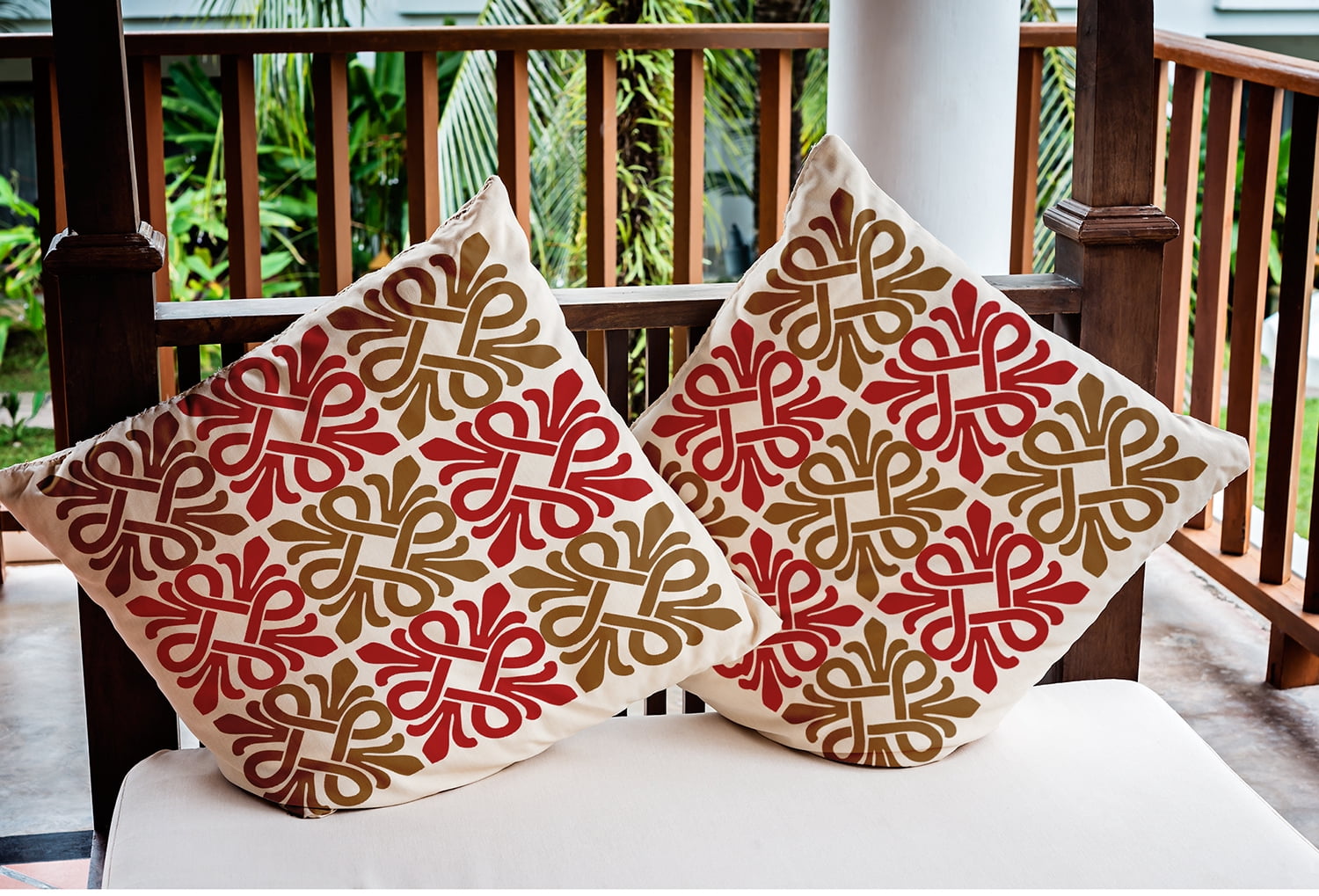 16"x16" Square Simply Daisy Tiki Square Poly Indoor/Outdoor Pillow, Red Qty 1